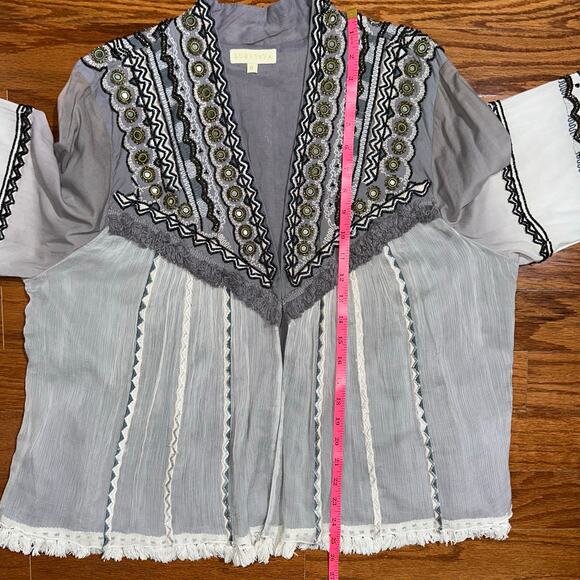 Ruby Yaya Gazania Grey Beaded Embellished Boho Jacket Size XL - Picture 16 of 16